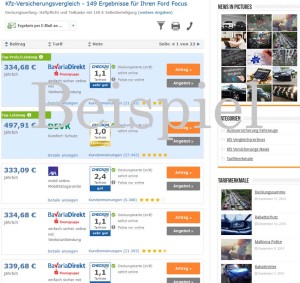 Ford Focus Versicherung Beispiel
