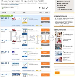 Fiat 500 Versicherung Beispiel